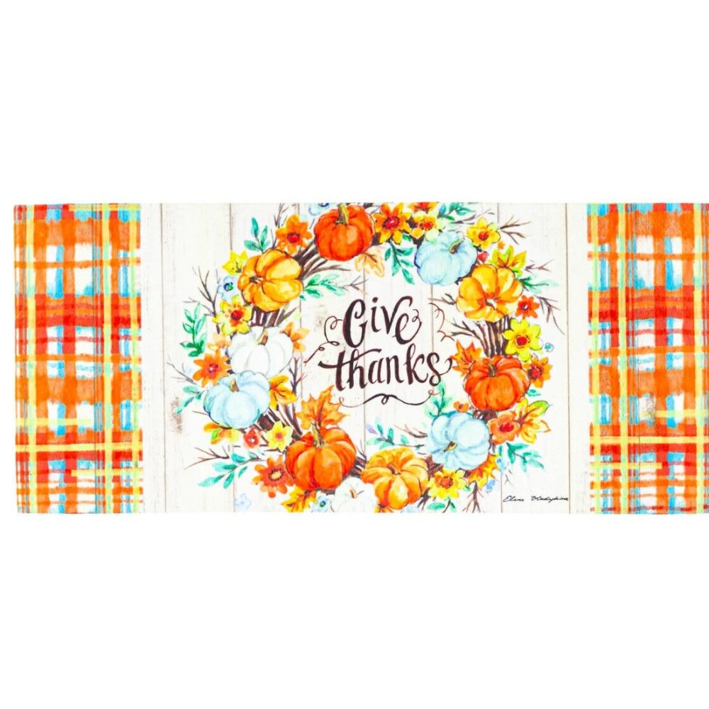 Country Farmhouse Give Thanks Pumpkin Wreath Sassafras Switch Mat